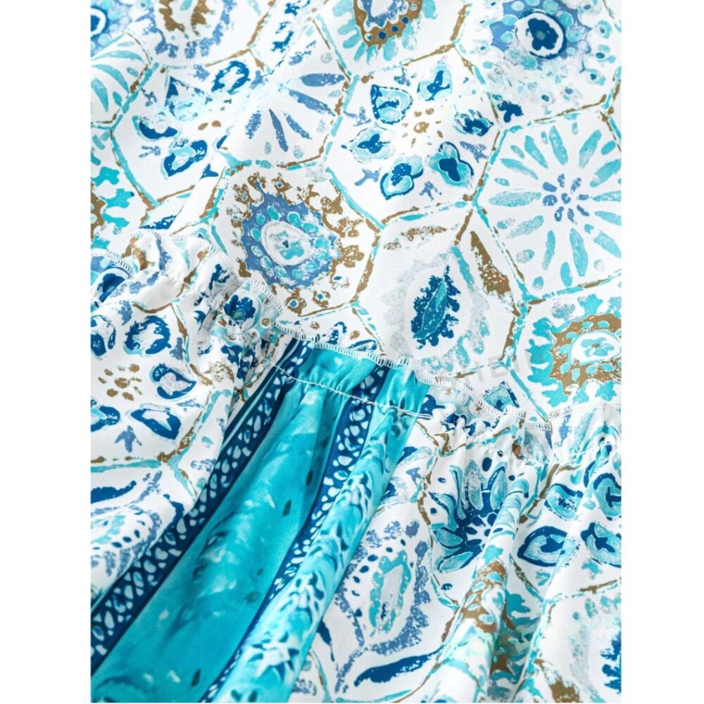 LAST ONE ๐ฅ Boho Printed Maxi Skirt With Umbrella Hem Blue - Picture 3 of 4